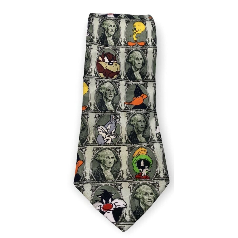 Looney Tunes Character Dollar Bill Print Tie George‎ Washington